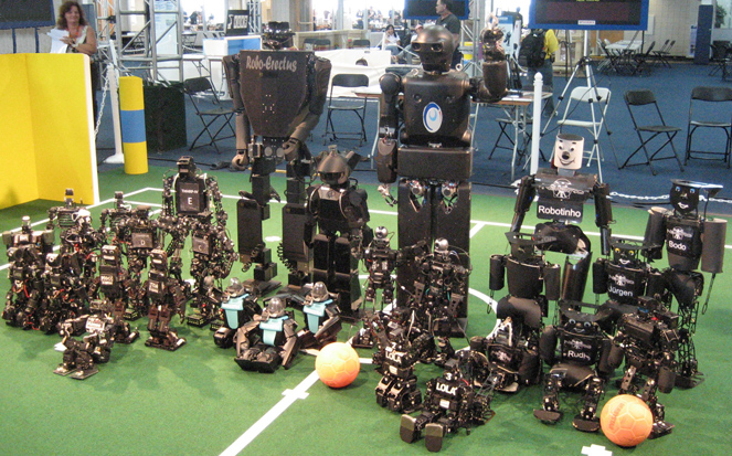 Some of the robots which participated at the RoboCup 2007 Humanoid League competitions